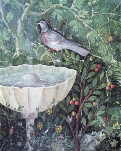 Wall painting of a dove in a garden by a fountain, House of the Golden Bracelet, Pompeii, 1st century AD by Unbekannt Unbekannt